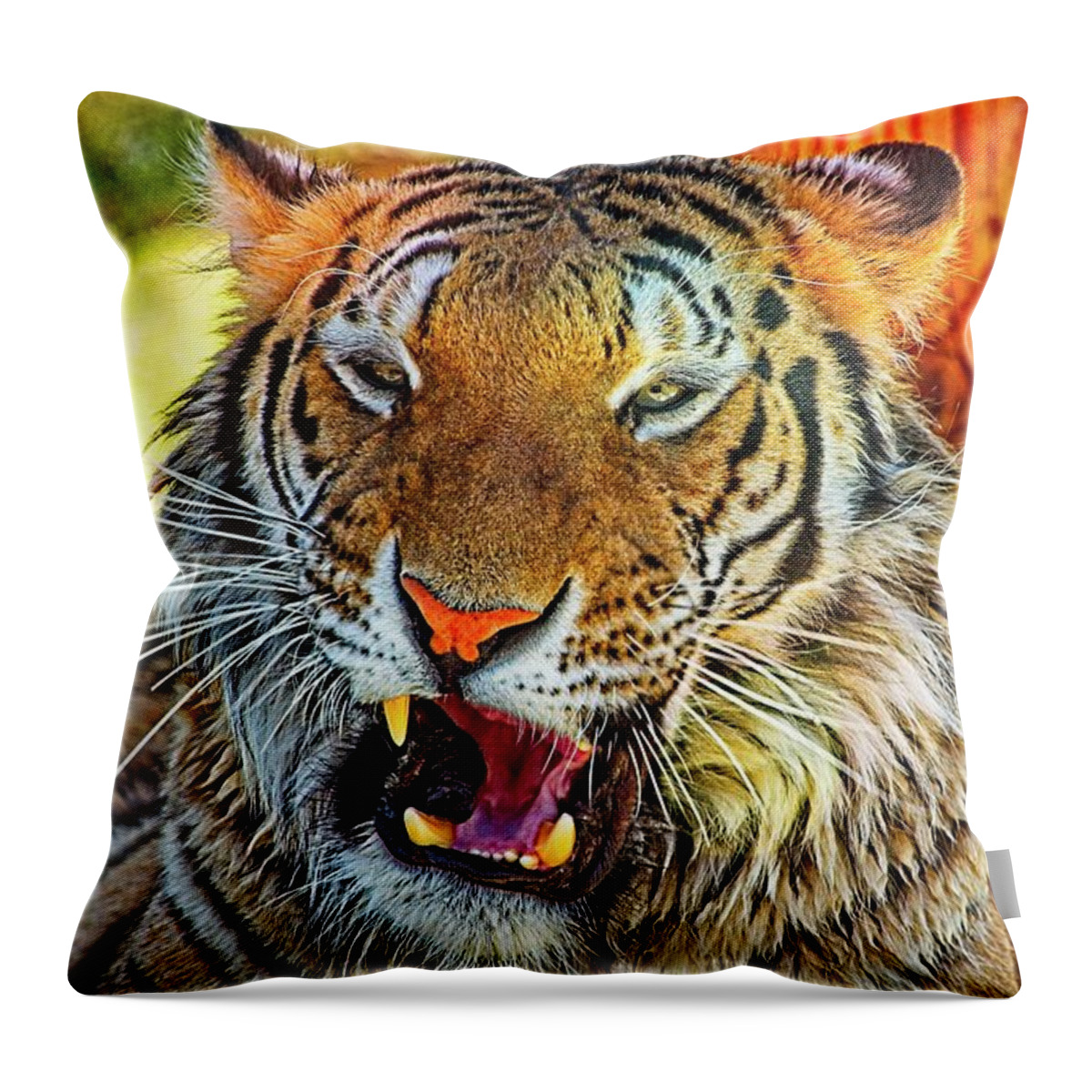 Animal Throw Pillow featuring the photograph Big Cat Yawning by David Desautel