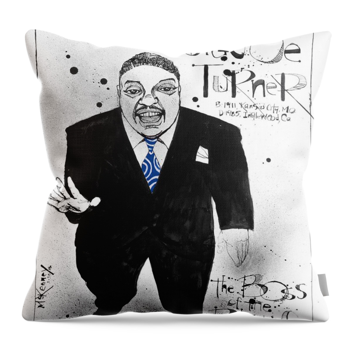  Throw Pillow featuring the drawing Big Joe Turner by Phil Mckenney