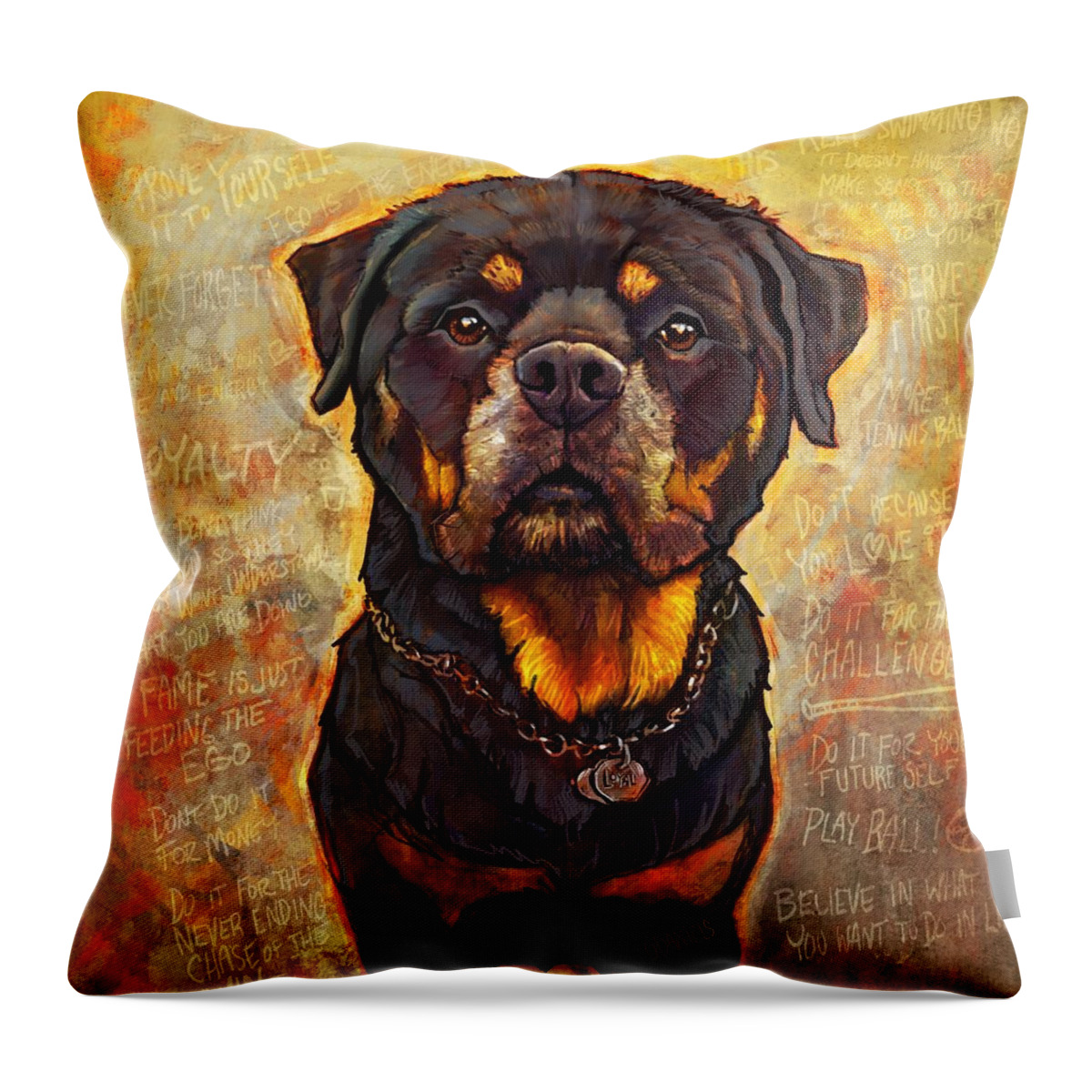 Rottweiler Throw Pillow featuring the painting Big Lou by Sean ODaniels