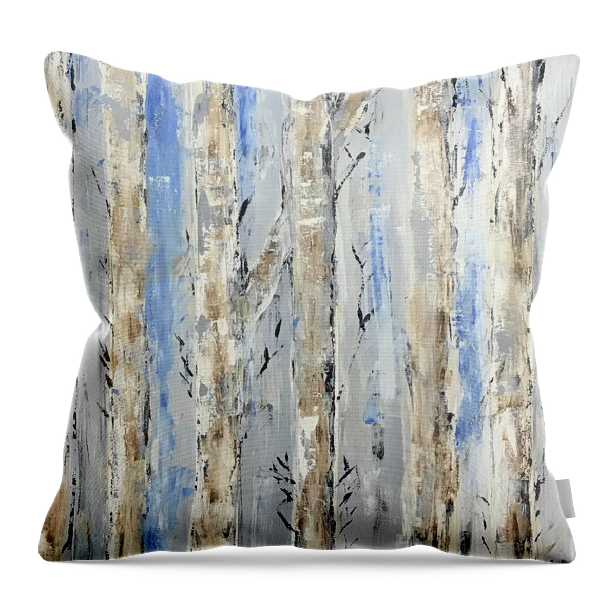 Original Art Work Throw Pillow featuring the painting Birch Trees, Blue Skies by Theresa Honeycheck