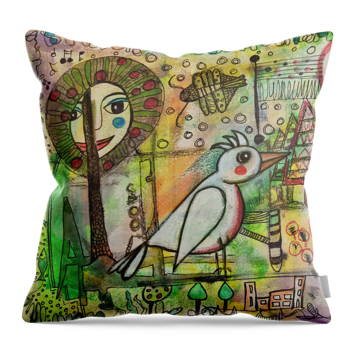 Bird Throw Pillow featuring the mixed media BIRD and APPLETREE by Mimulux Patricia No