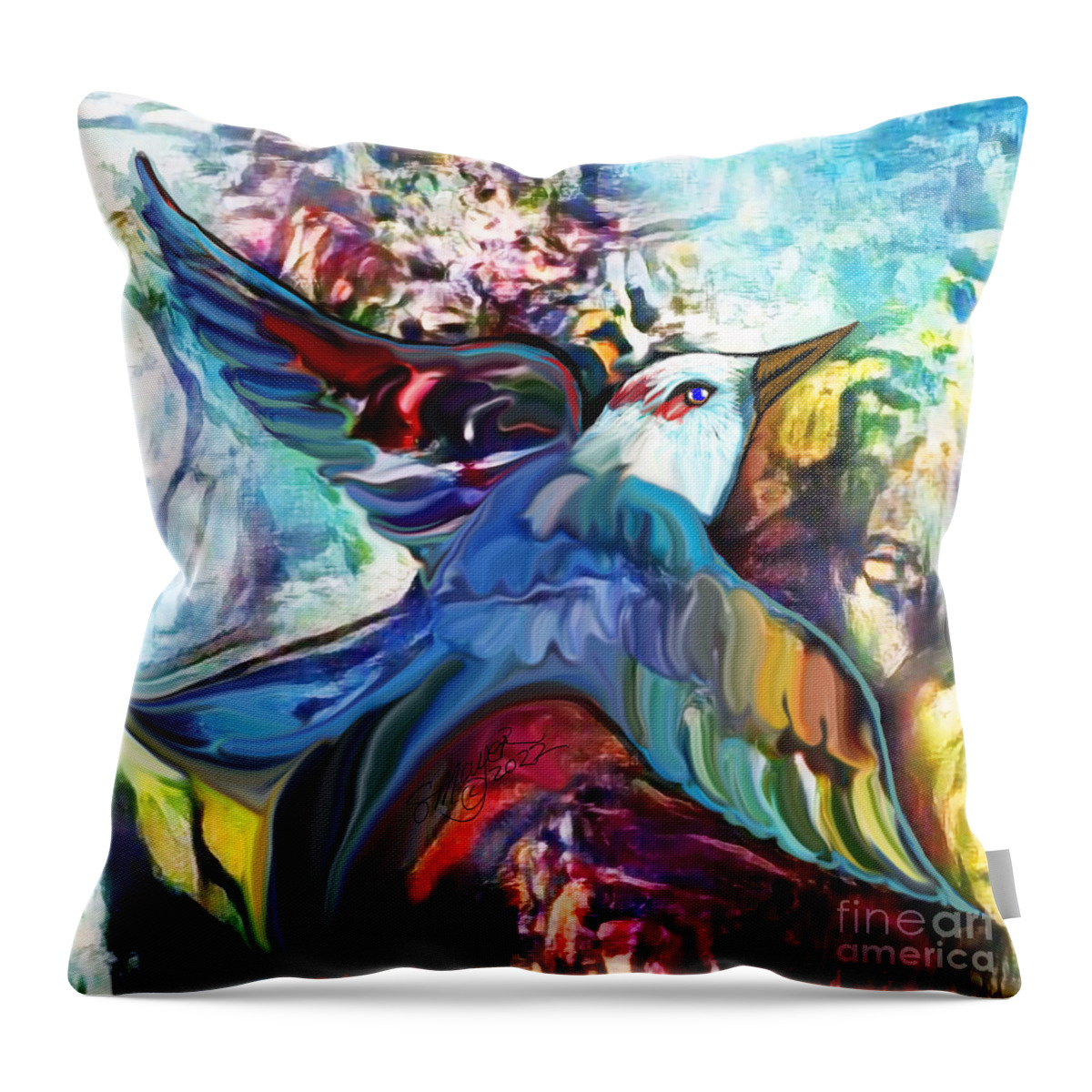 American Art Throw Pillow featuring the digital art Bird Flying Solo 012 by Stacey Mayer