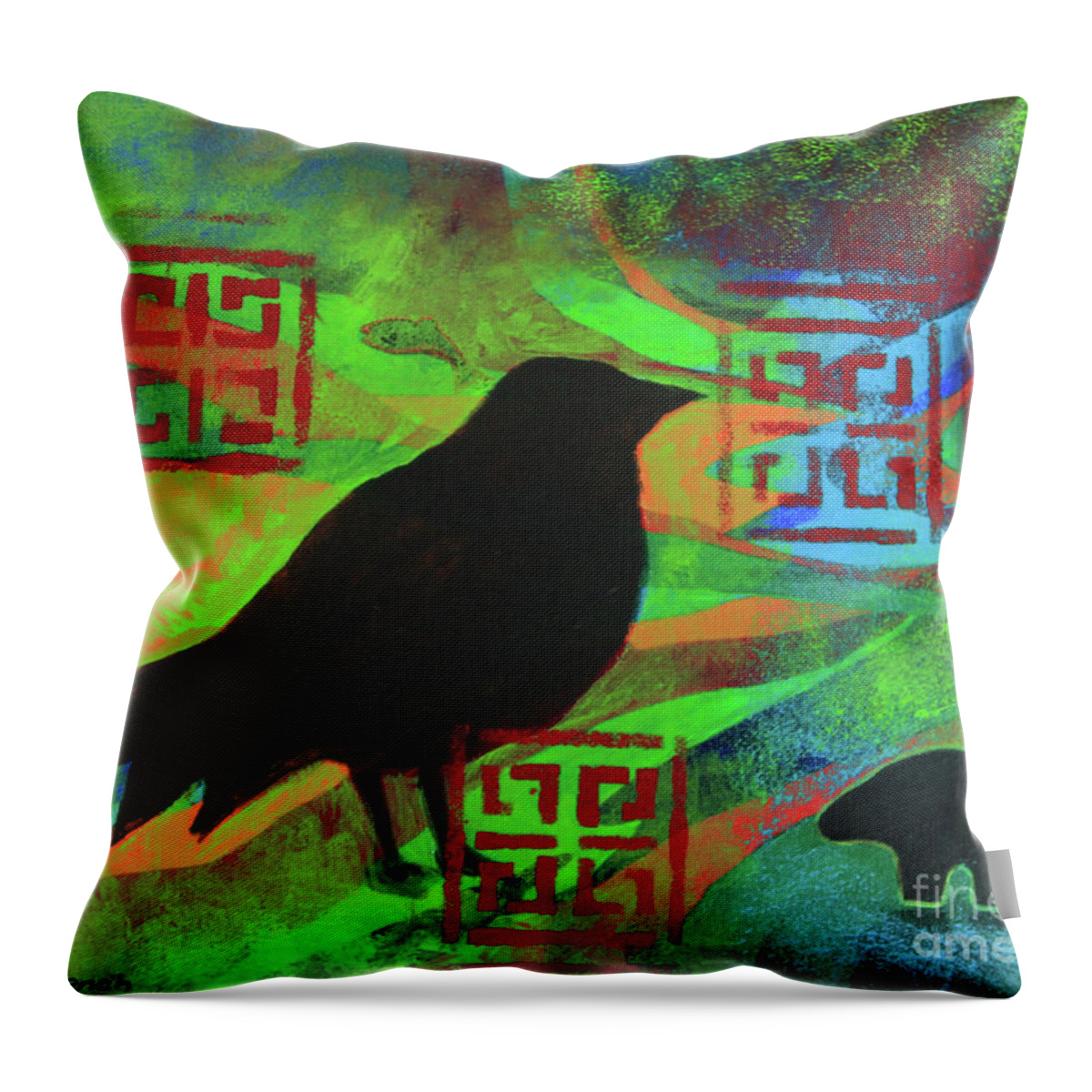  Tree Throw Pillow featuring the painting Bird of Mystery by Jeanette French