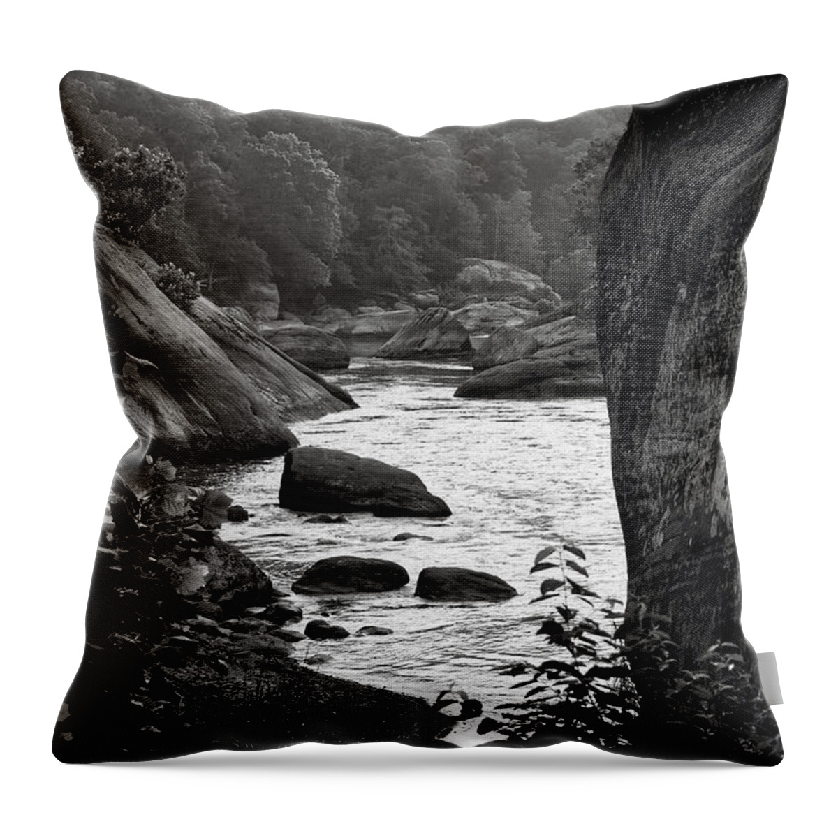 Boulders Throw Pillow featuring the photograph Black And White Cumberland River by Phil Perkins