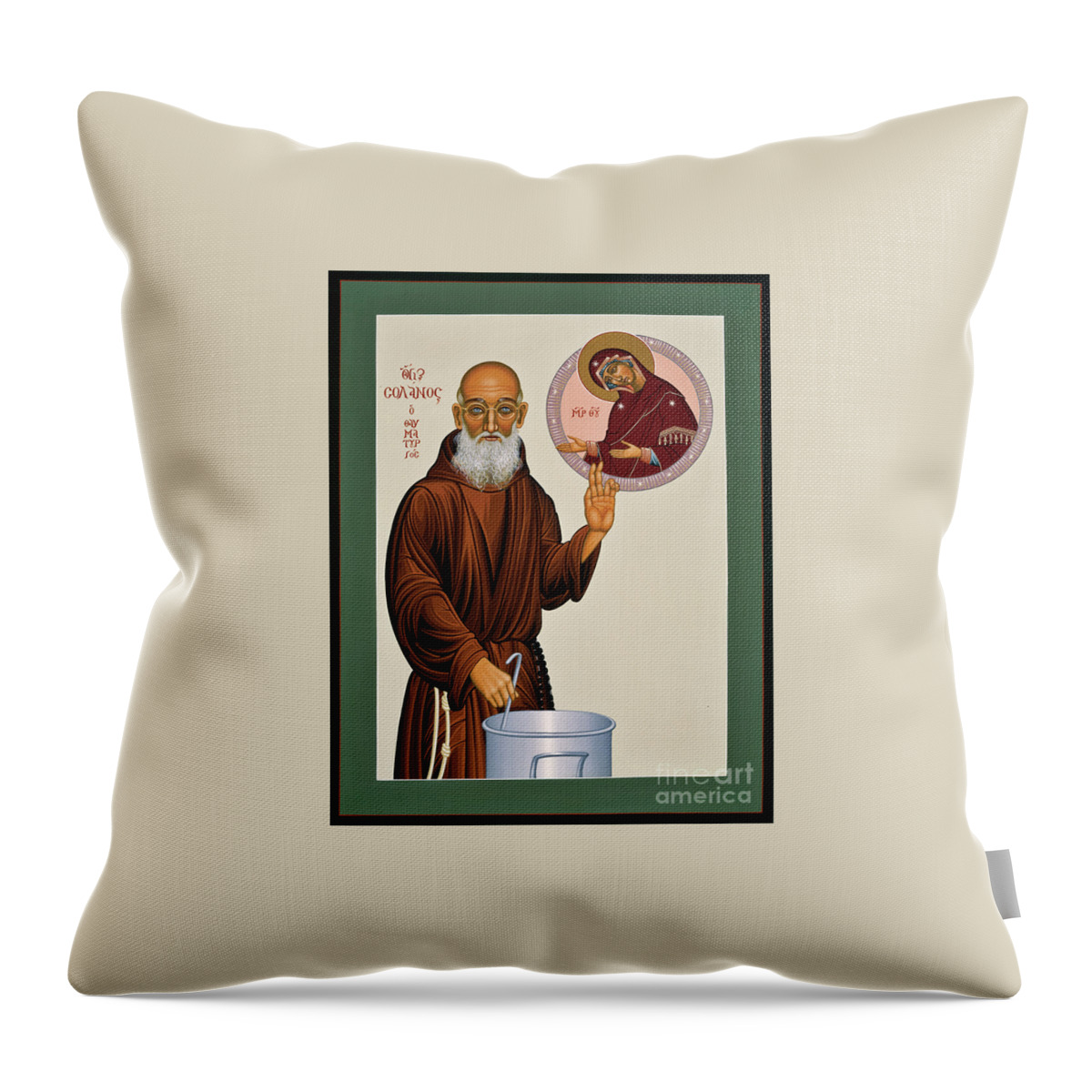  Fr. Solanus Casey The Healer Throw Pillow featuring the painting Blessed Fr. Solanus Casey the Healer 038 by William Hart McNichols