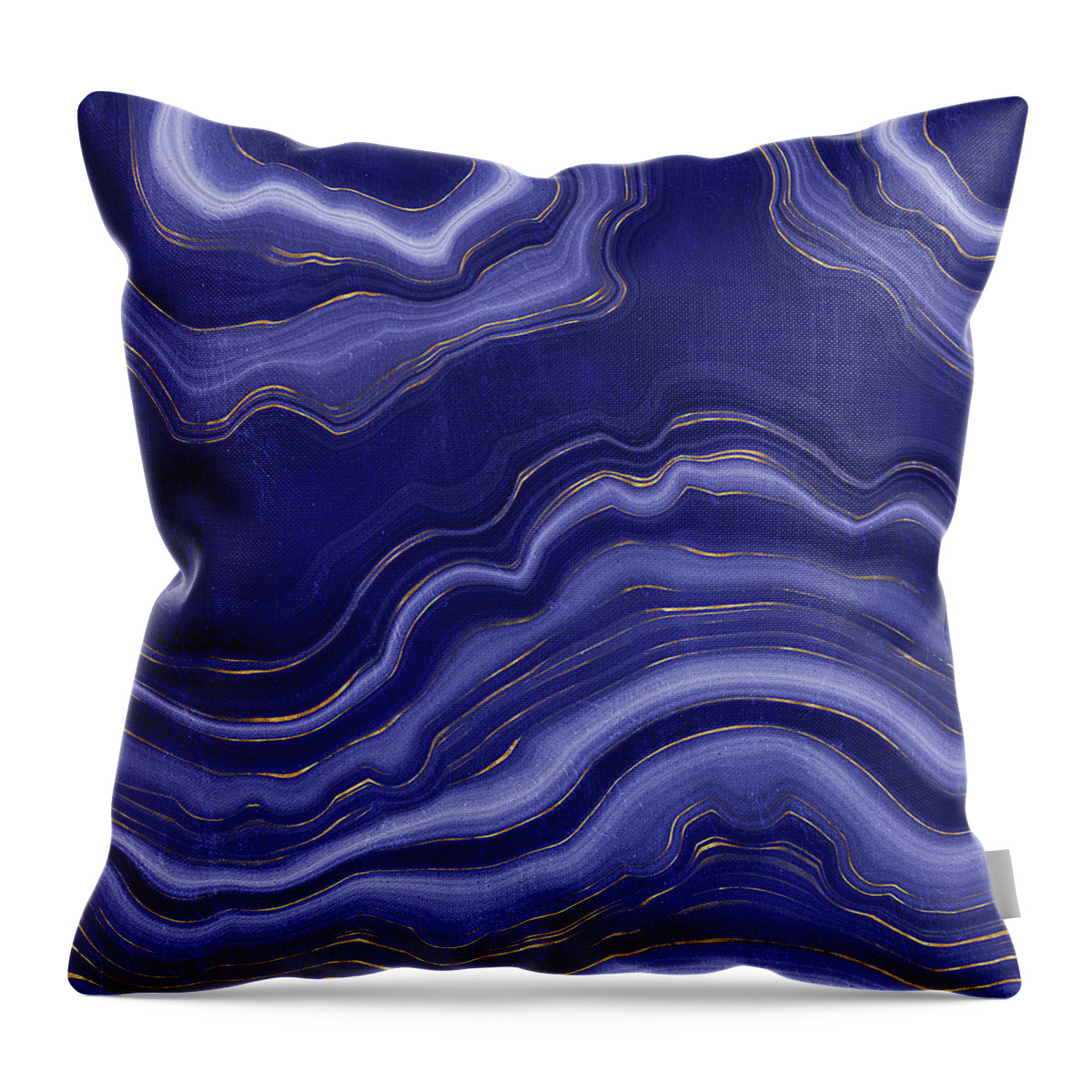 Blue Agate Throw Pillow featuring the painting Blue Agate With Gold by Modern Art