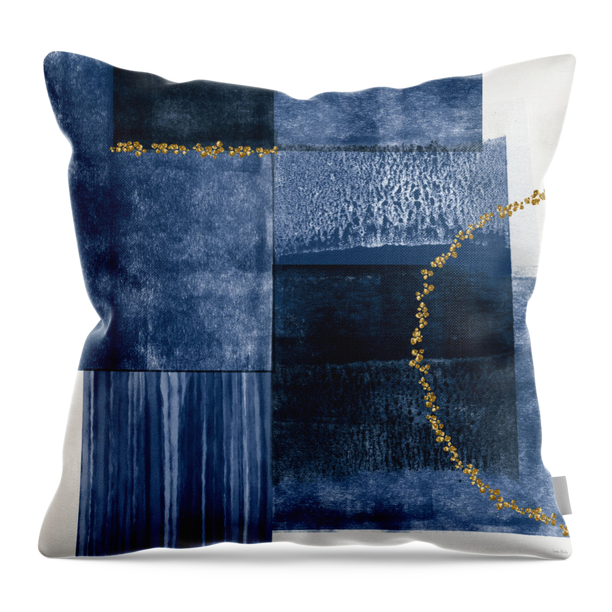 Abstract Throw Pillow featuring the mixed media Blue and Gold 2- Art by Linda Woods by Linda Woods