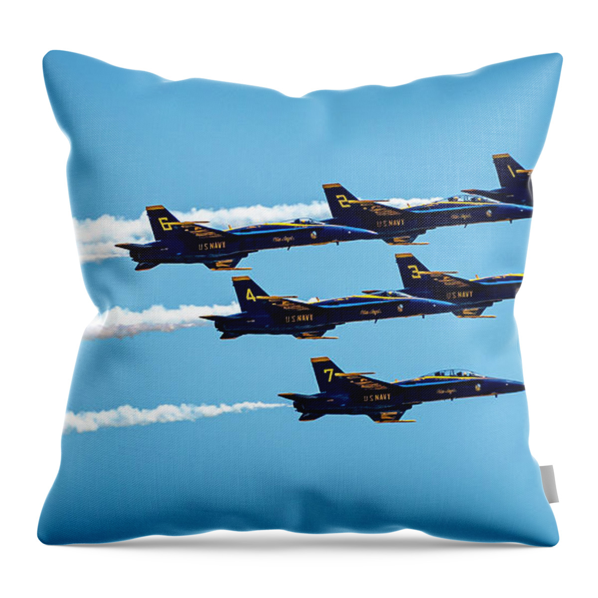 Blue Throw Pillow featuring the photograph Blue Angels over Houston by David Morefield