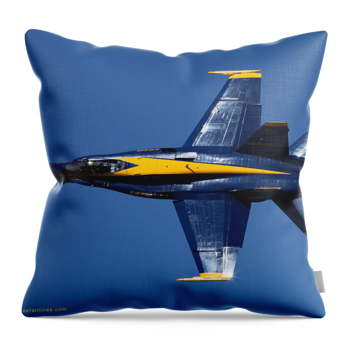 Blue Angels Throw Pillow featuring the photograph Blue Angels Solo Knife-edge by Custom Aviation Art