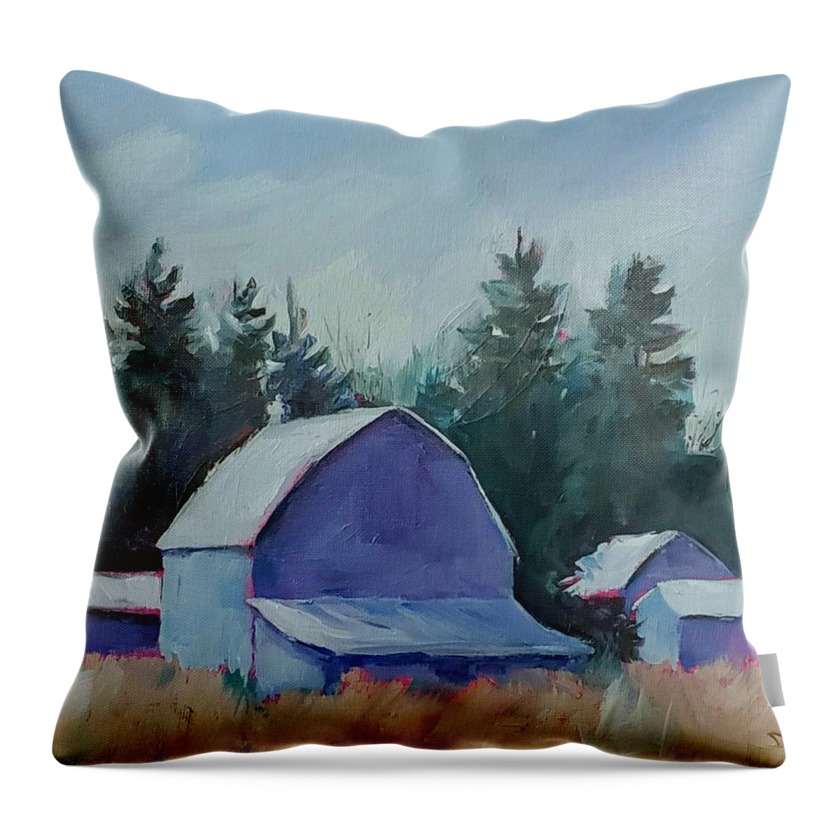 Farm Throw Pillow featuring the painting Blue Barns by Sheila Romard