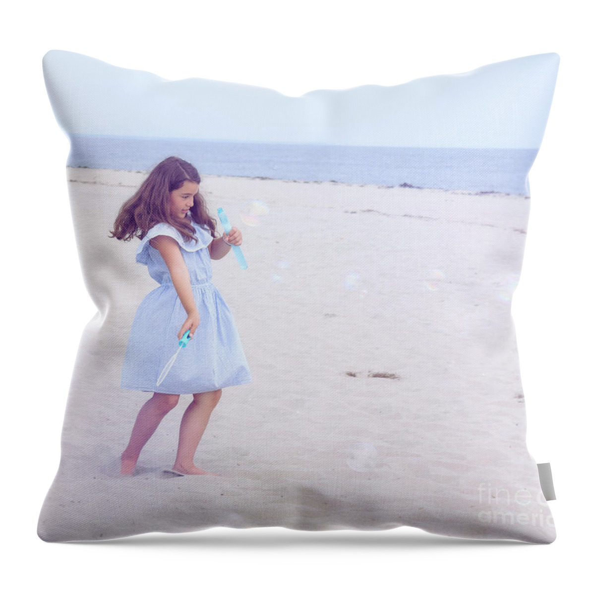 Girl Throw Pillow featuring the photograph Blue Bubbles by Theresa Johnson