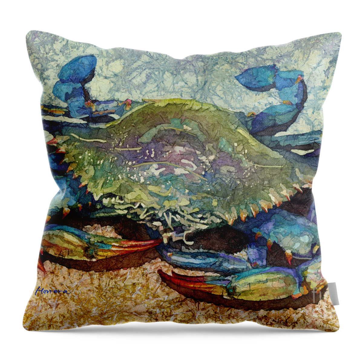 Crab Throw Pillow featuring the painting Blue Crab by Hailey E Herrera
