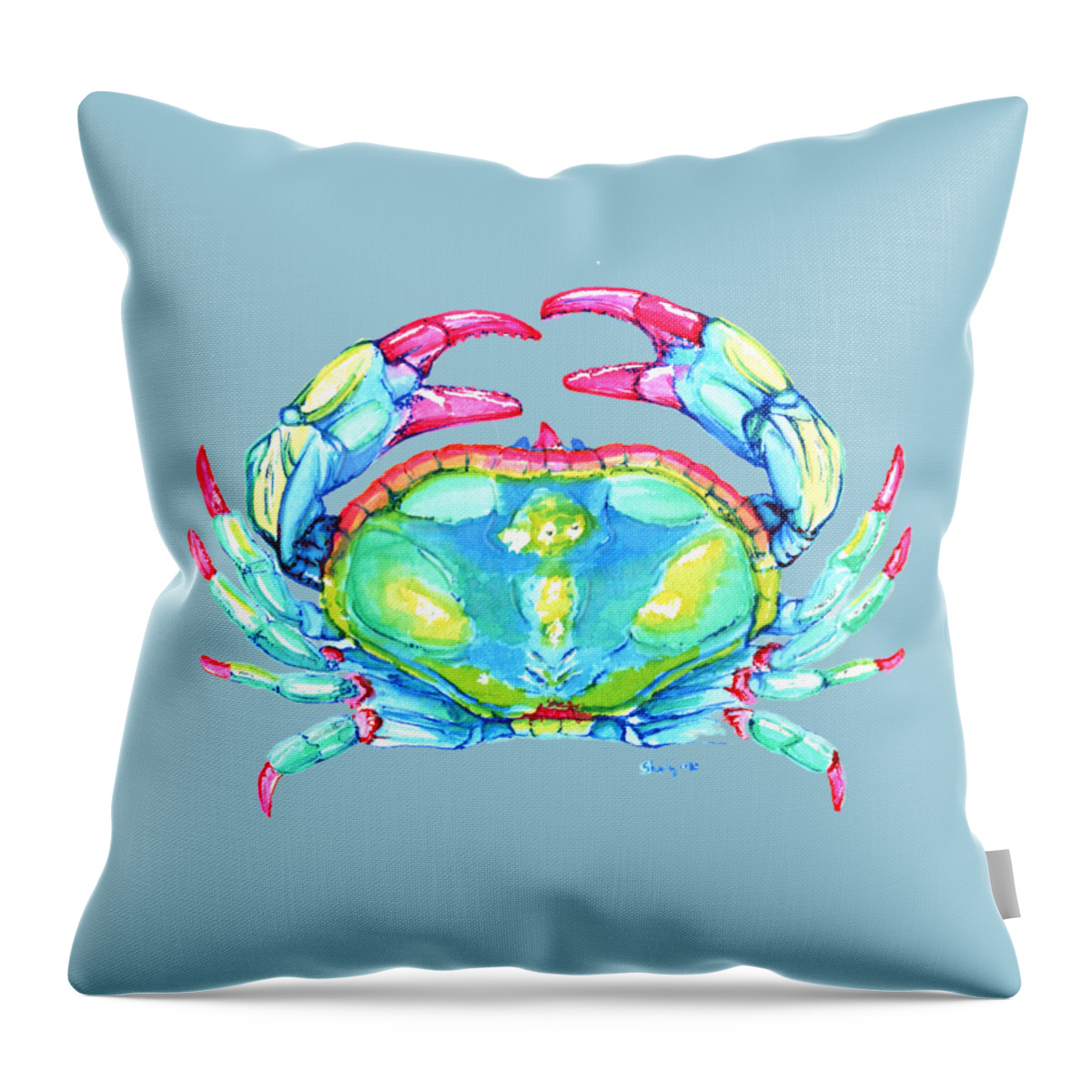 Crab Throw Pillow featuring the painting Blue Crab by Shelly Tschupp
