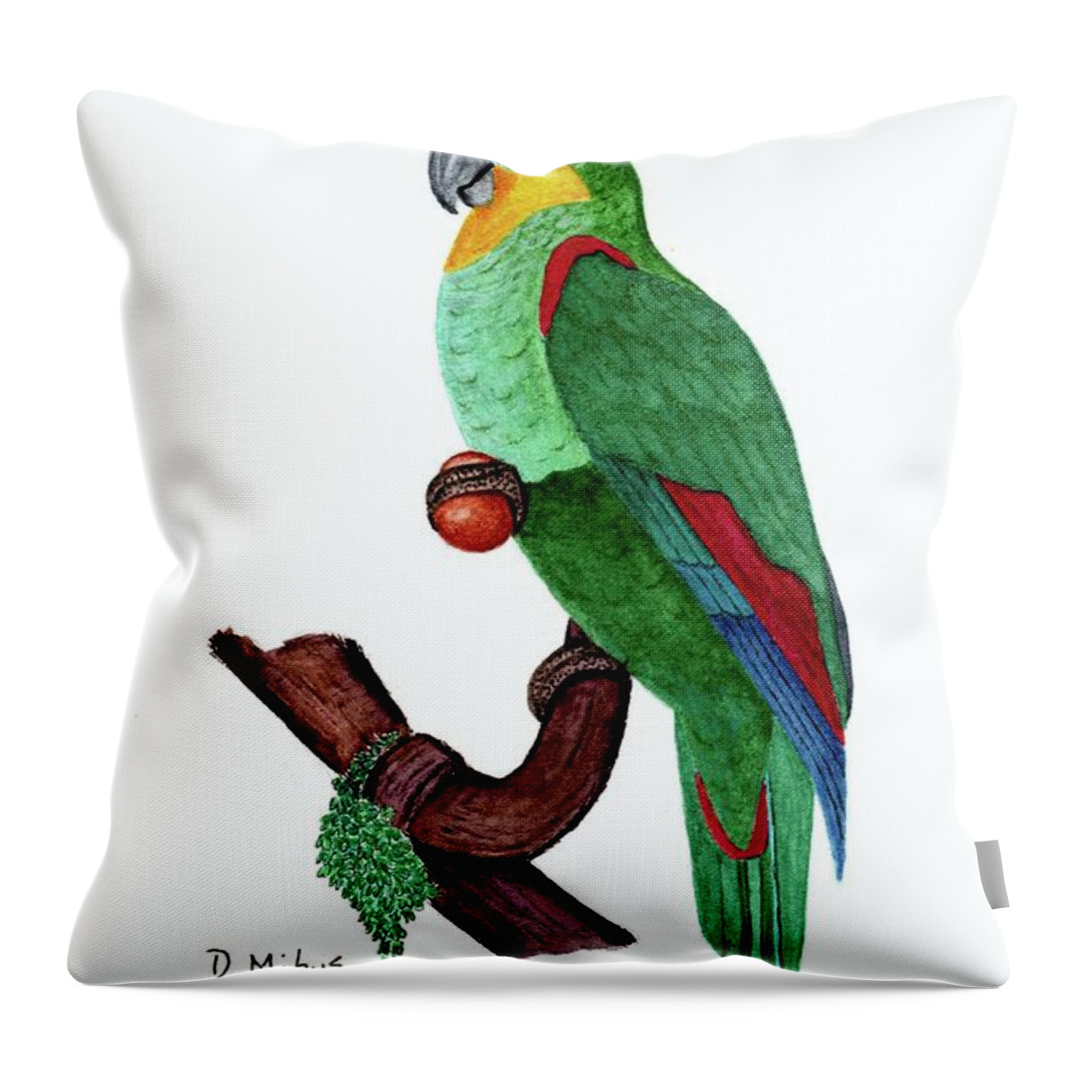 Blue Fronted Amazon Parrot Throw Pillow featuring the painting Blue Fronted Parrot Day 5 Challenge by Donna Mibus