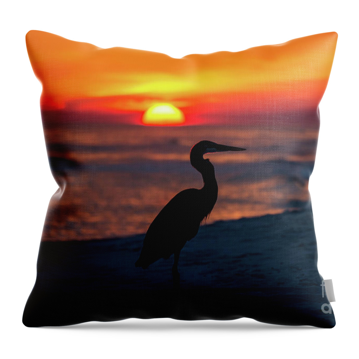 Great Throw Pillow featuring the photograph Blue Heron Beach Sunset by Beachtown Views