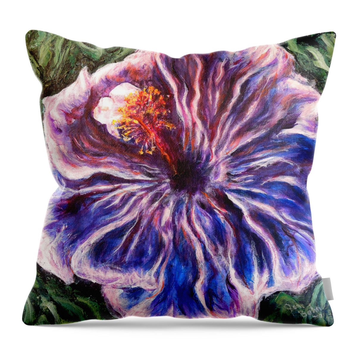 Hibiscus Throw Pillow featuring the painting Blue Hibiscus by John Bohn