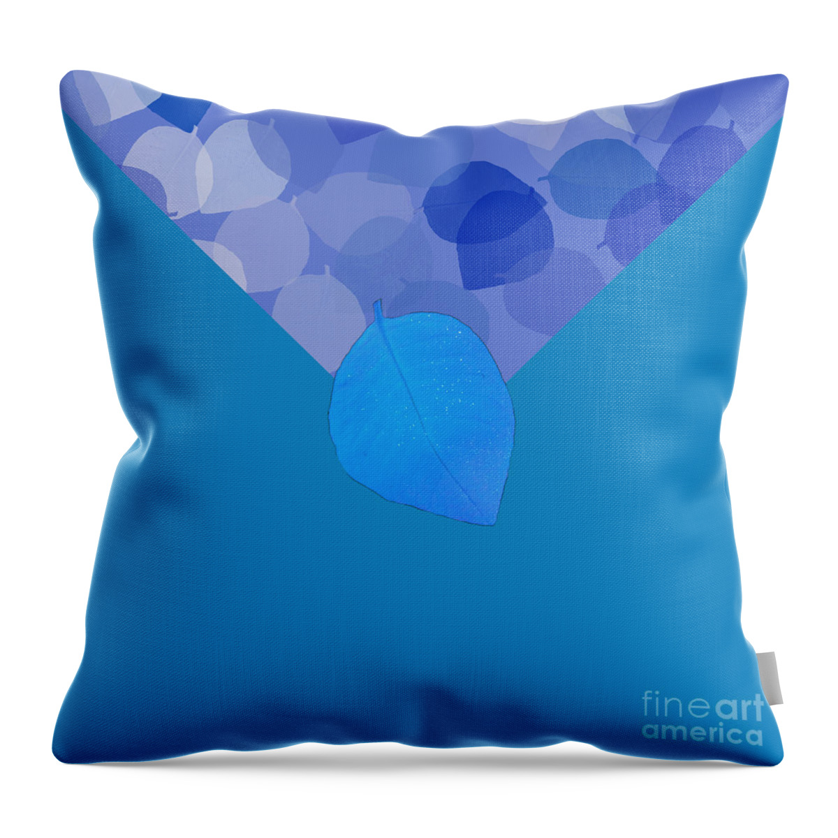 Blue Throw Pillow featuring the digital art Blue Leaf Collage Design for Bags by Delynn Addams