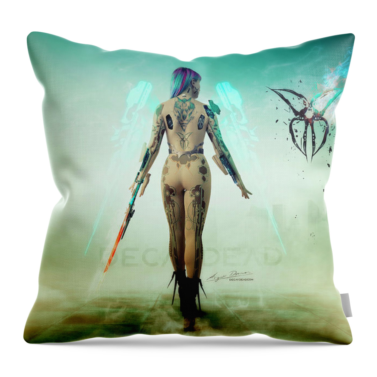 Argus Dorian Throw Pillow featuring the digital art Blue Luna ver2 by Argus Dorian