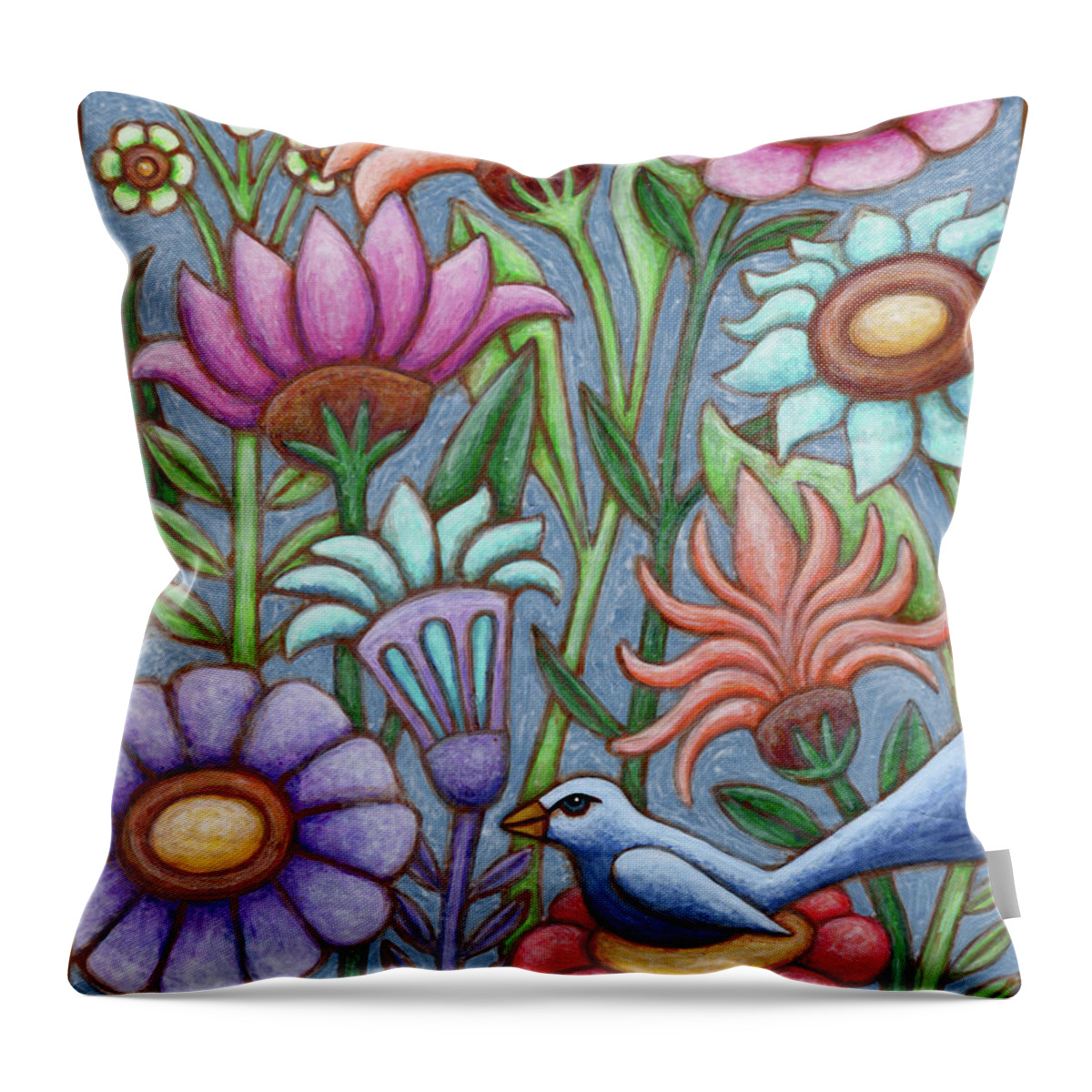 Bird Throw Pillow featuring the painting Blue Meadow Breeze by Amy E Fraser