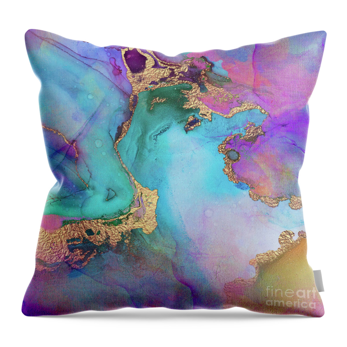 Abstract Art Throw Pillow featuring the painting Blue, Purple And Gold Abstract Watercolor by Modern Art