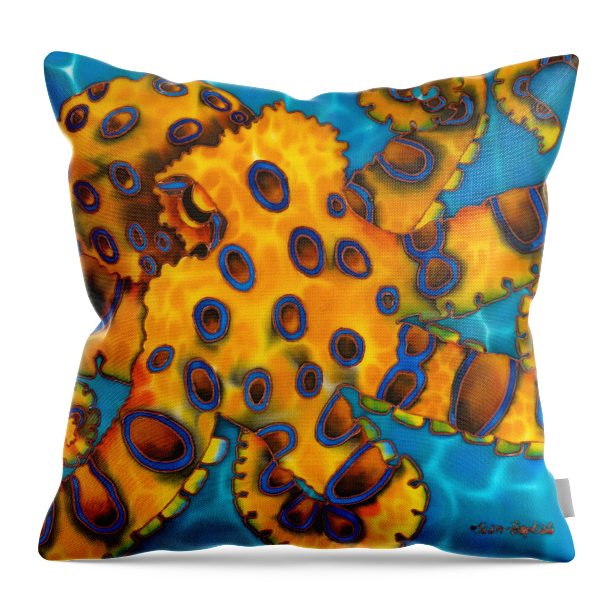 Octopus Throw Pillow featuring the painting Blue Ringed Octopust by Daniel Jean-Baptiste