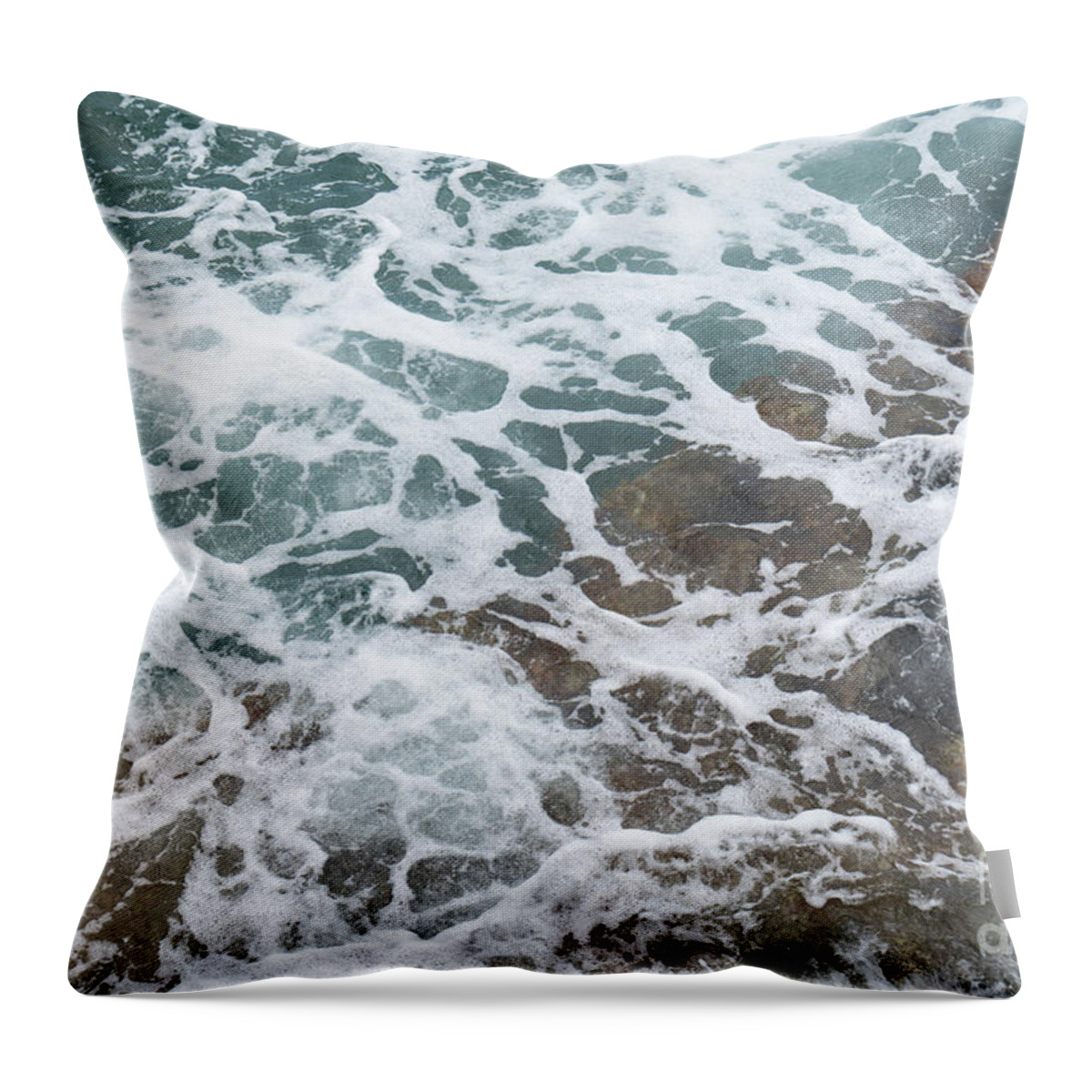 Sea Water Throw Pillow featuring the photograph Blue sea water flows over the rocks 3 by Adriana Mueller