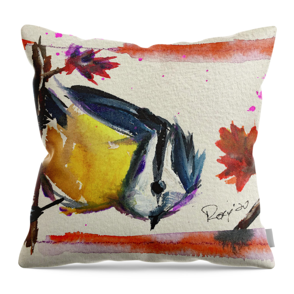 Blue Tit Throw Pillow featuring the painting Blue Tit by Roxy Rich