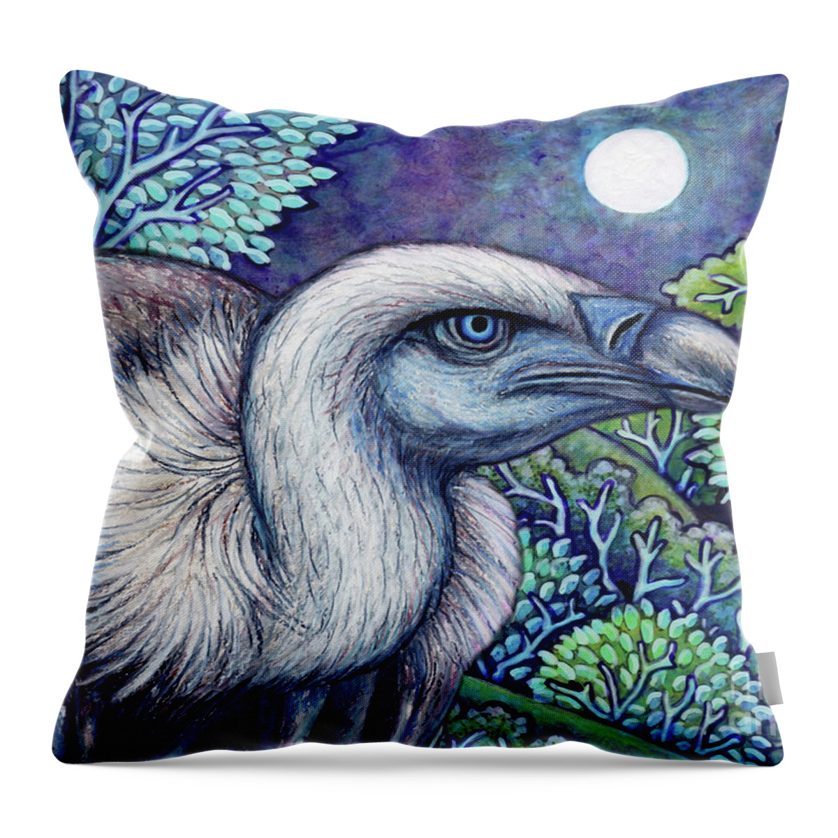 Vulture Throw Pillow featuring the painting Blue Vulture Moon by Amy E Fraser