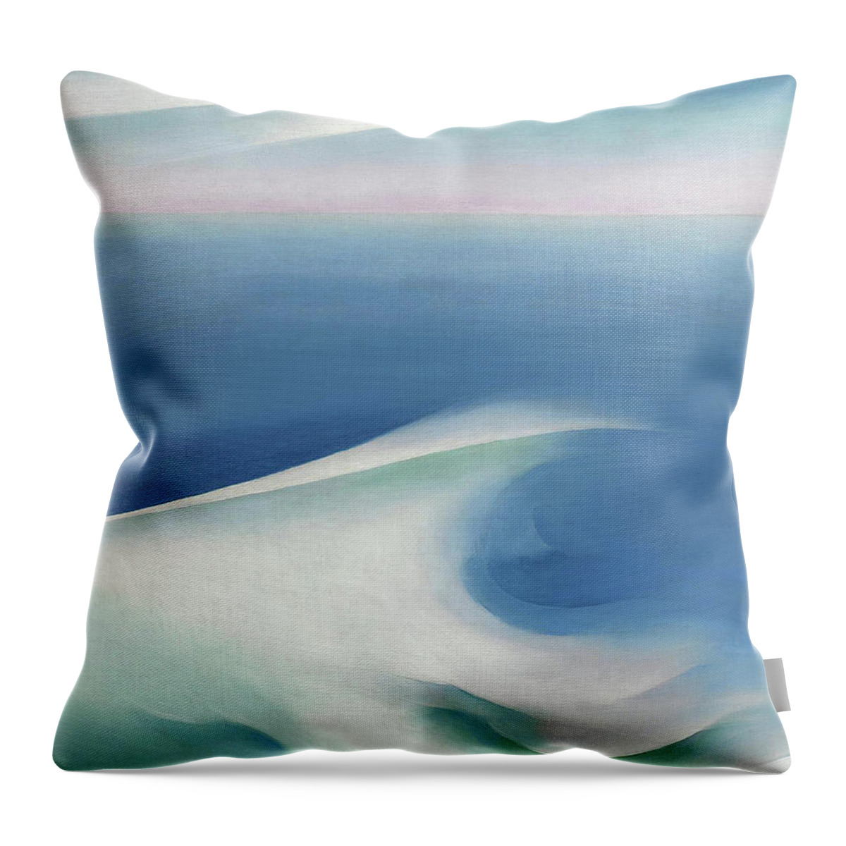 Georgia O'keeffe Throw Pillow featuring the painting Blue wave, Main - modernist abstract seascape painting by Georgia O'Keeffe