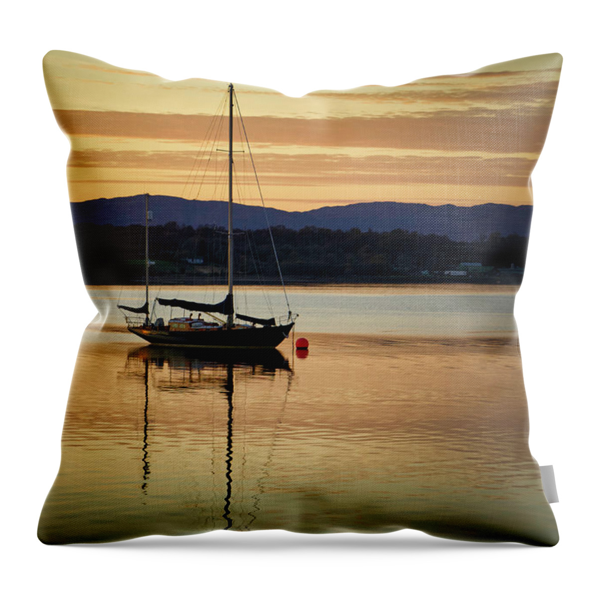Blue Throw Pillow featuring the photograph Boat On A Lake at Sunset by Rick Deacon