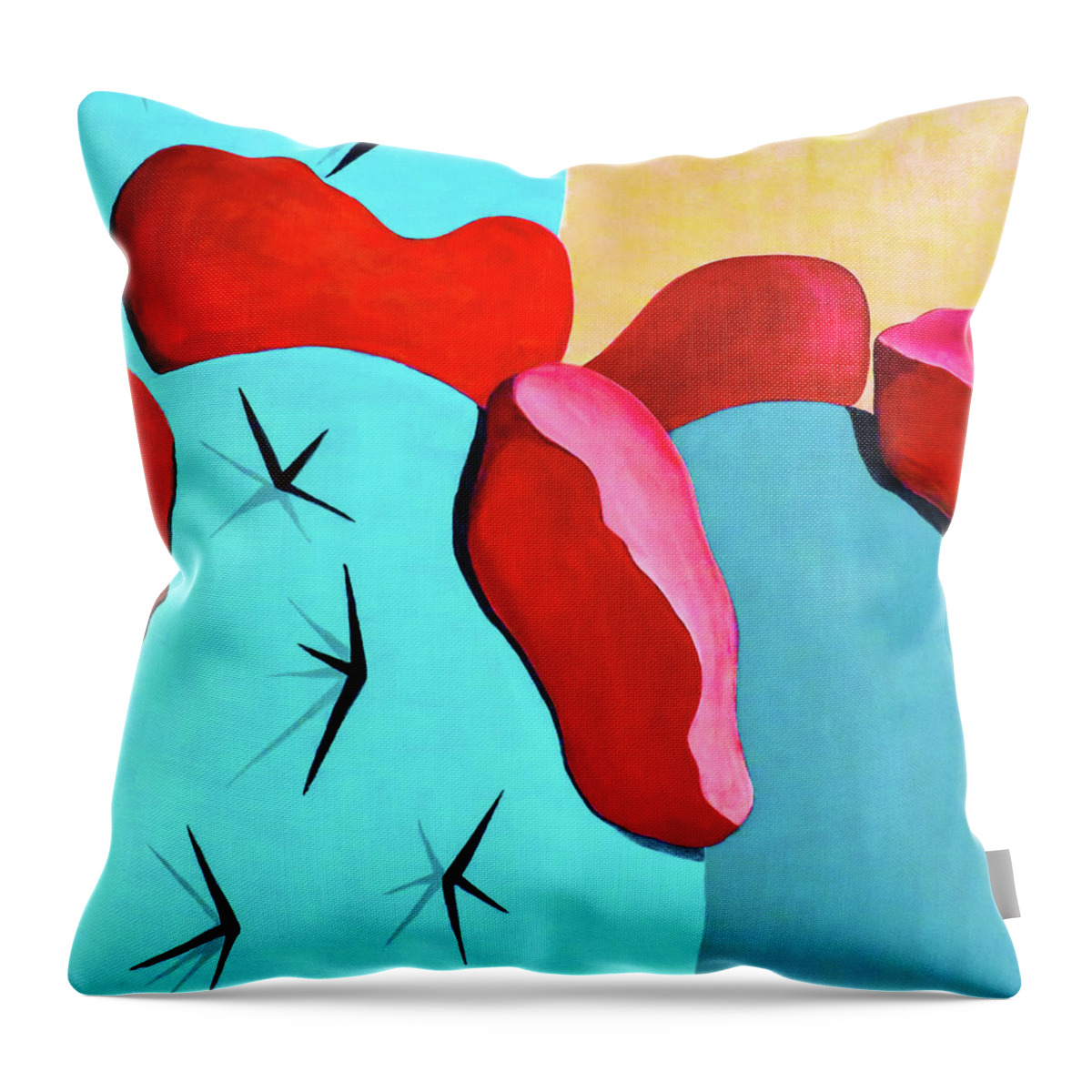 Bold Throw Pillow featuring the painting Bold Cactus with Red Flowers 44 by Ted Clifton