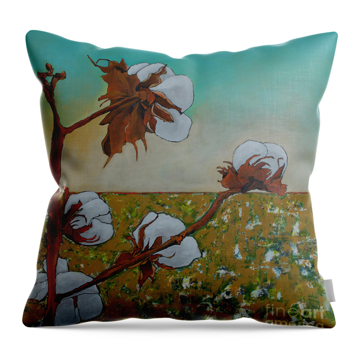 Cotton Throw Pillow featuring the painting Bolls by Robin Valenzuela