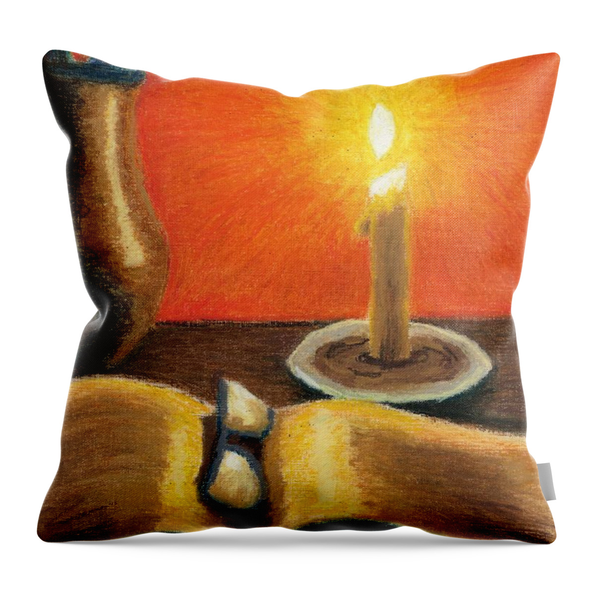 Still Life Throw Pillow featuring the pastel Book Reading by Candle Light by Katrina Gunn