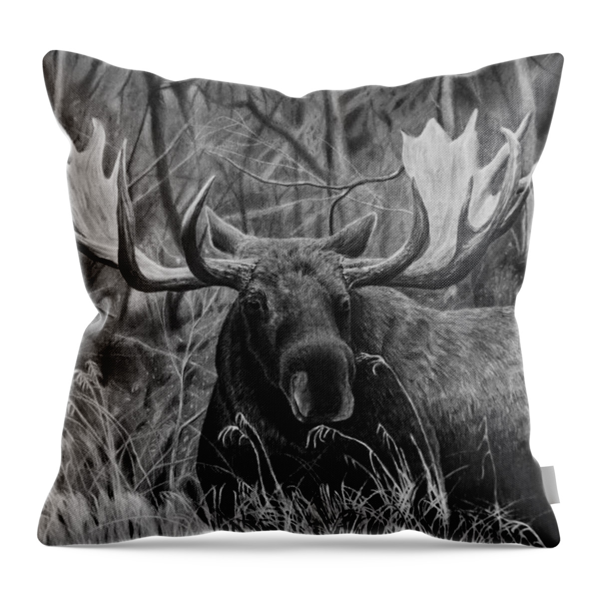 Moose Throw Pillow featuring the drawing Boreal by Greg Fox