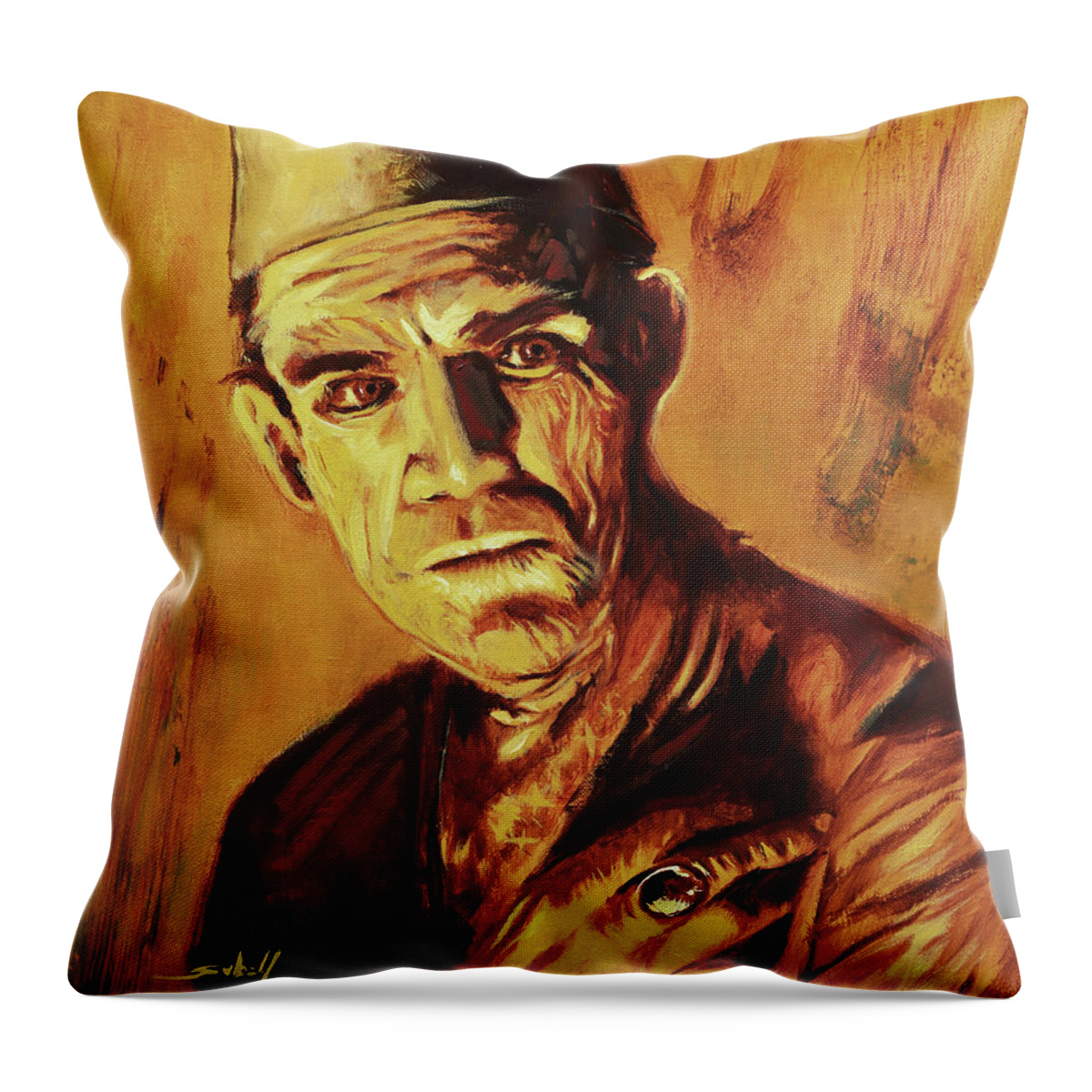 Boris Karloff Throw Pillow featuring the painting Boris Karloff The Mummy by Sv Bell