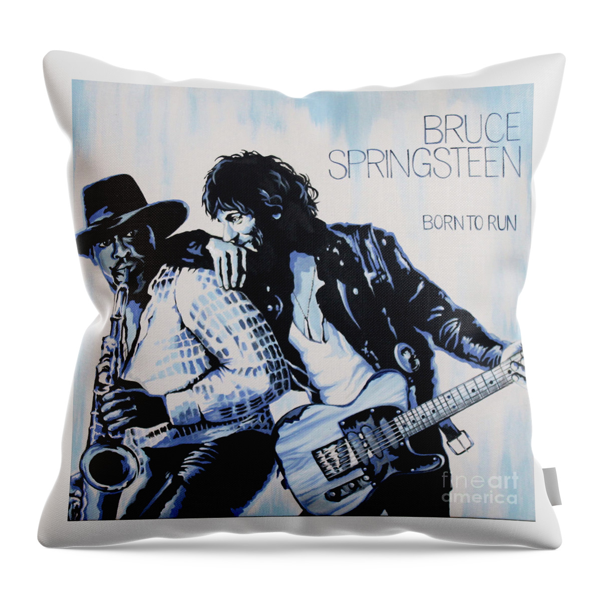 Bruce Springsteen Throw Pillow featuring the painting Born to Run Bruce Springsteen by Amy Belonio