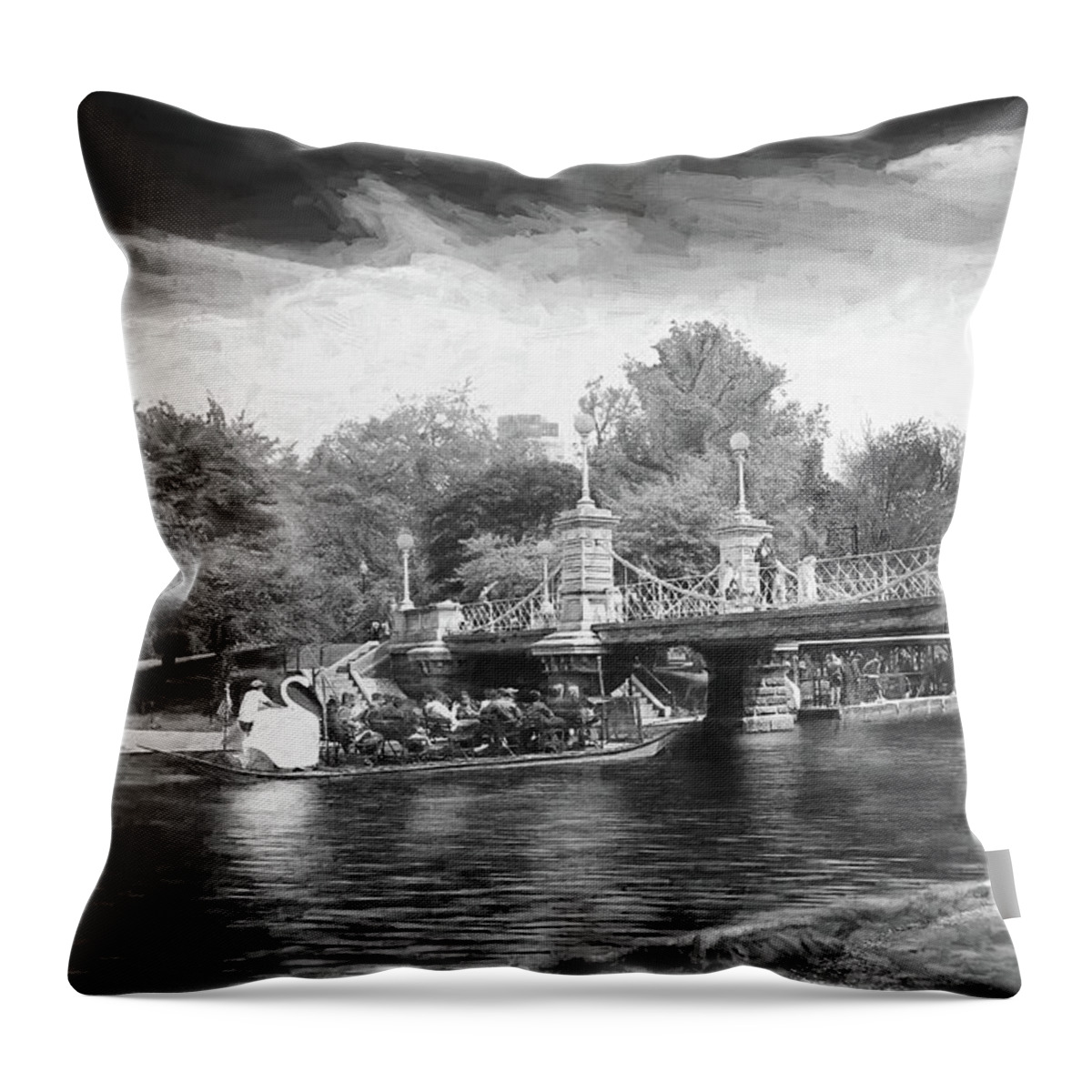 Boston Throw Pillow featuring the photograph Boston Public Garden Painterly Black and White by Carol Japp