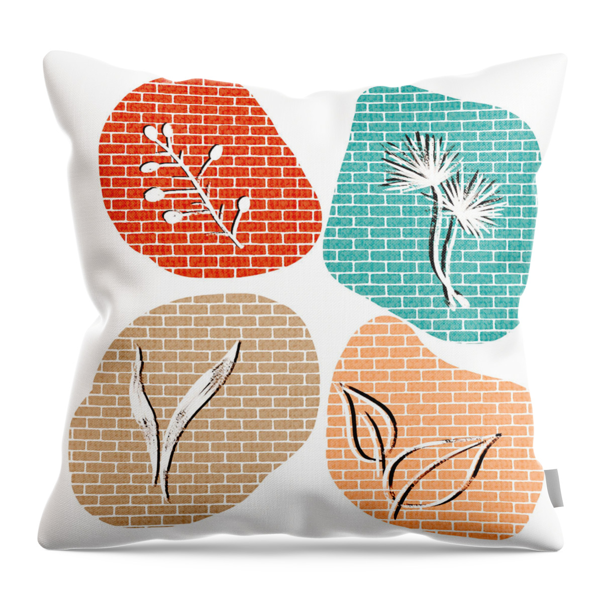 Botanical Throw Pillow featuring the digital art Botanical Foursome by Bonnie Bruno