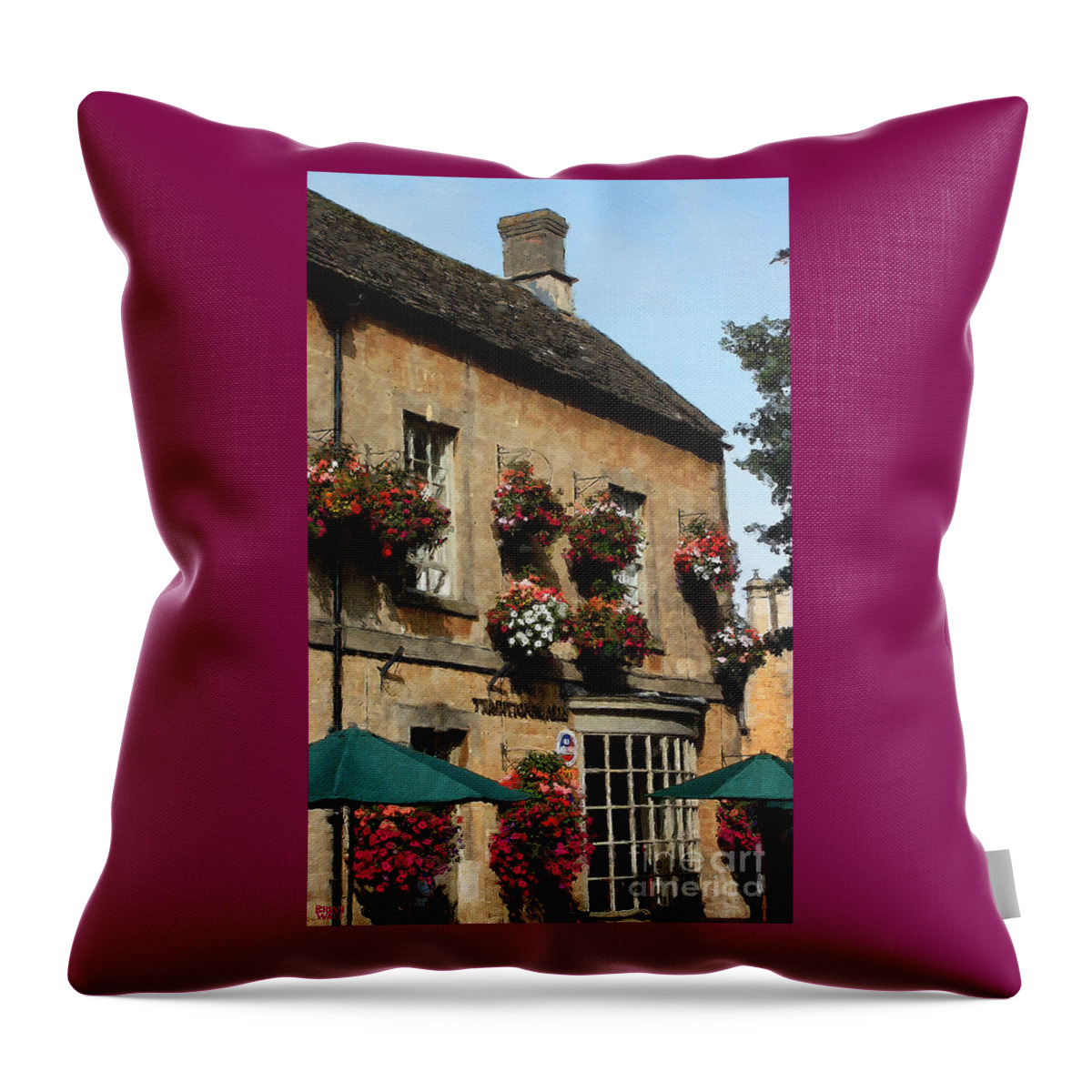 Bourton-on-the-water Throw Pillow featuring the photograph Bourton Pub by Brian Watt