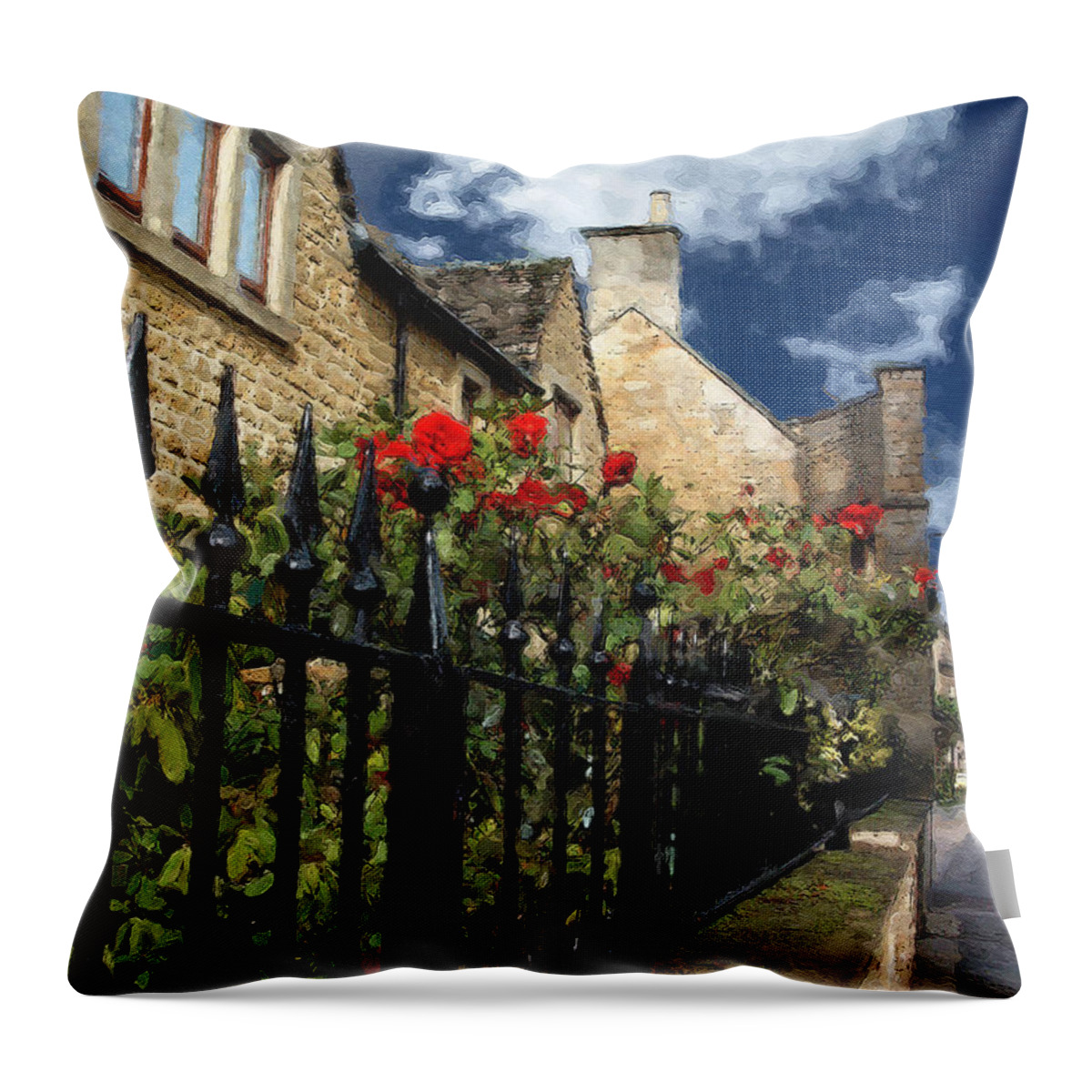 Bourton-on-the-water Throw Pillow featuring the photograph Bourton Red Roses by Brian Watt