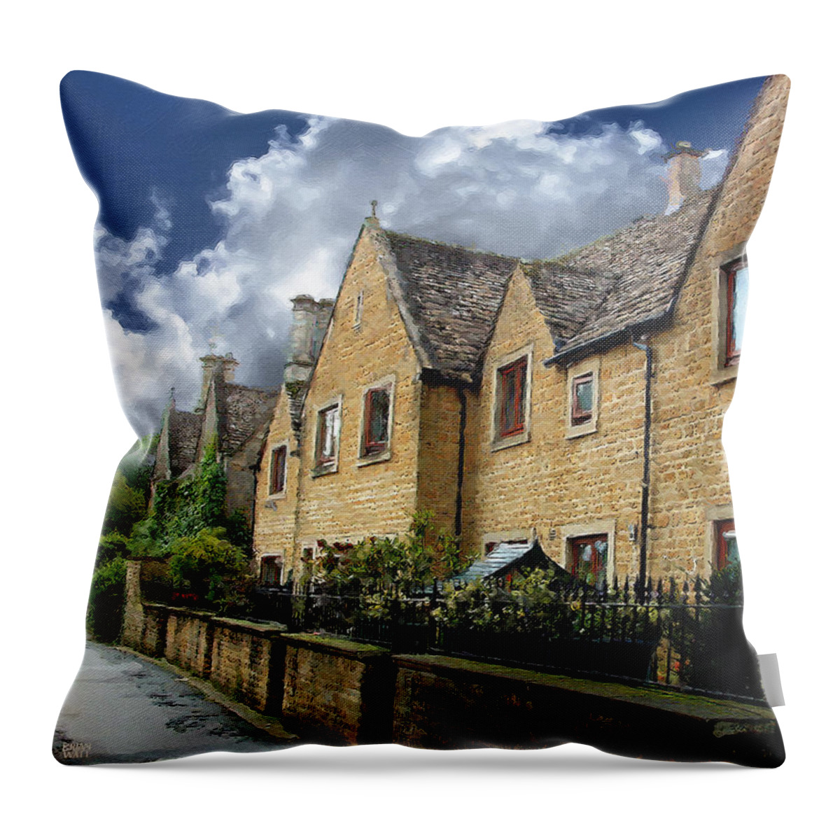 Bourton-on-the-water Throw Pillow featuring the photograph Bourton Row Houses by Brian Watt