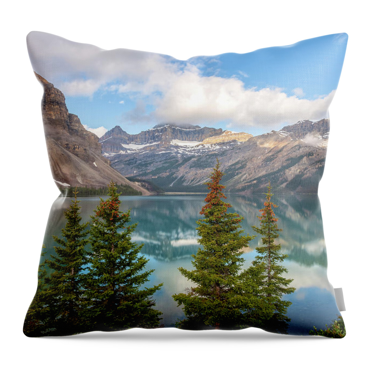 Canadian Rockies Throw Pillow featuring the photograph Bow Lake by Jonathan Nguyen