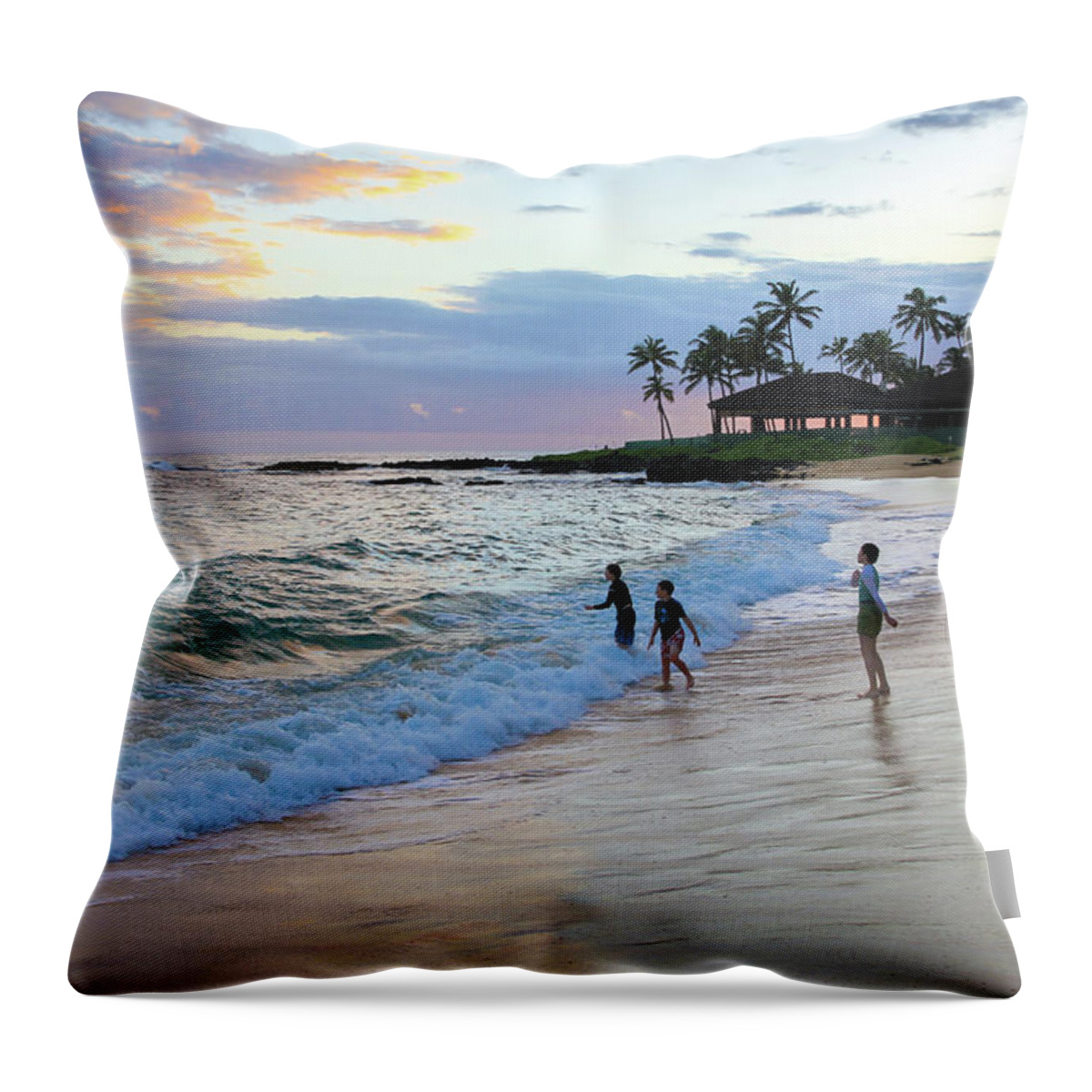 Poipu Beach Throw Pillow featuring the photograph Boy at Play by Robert Carter