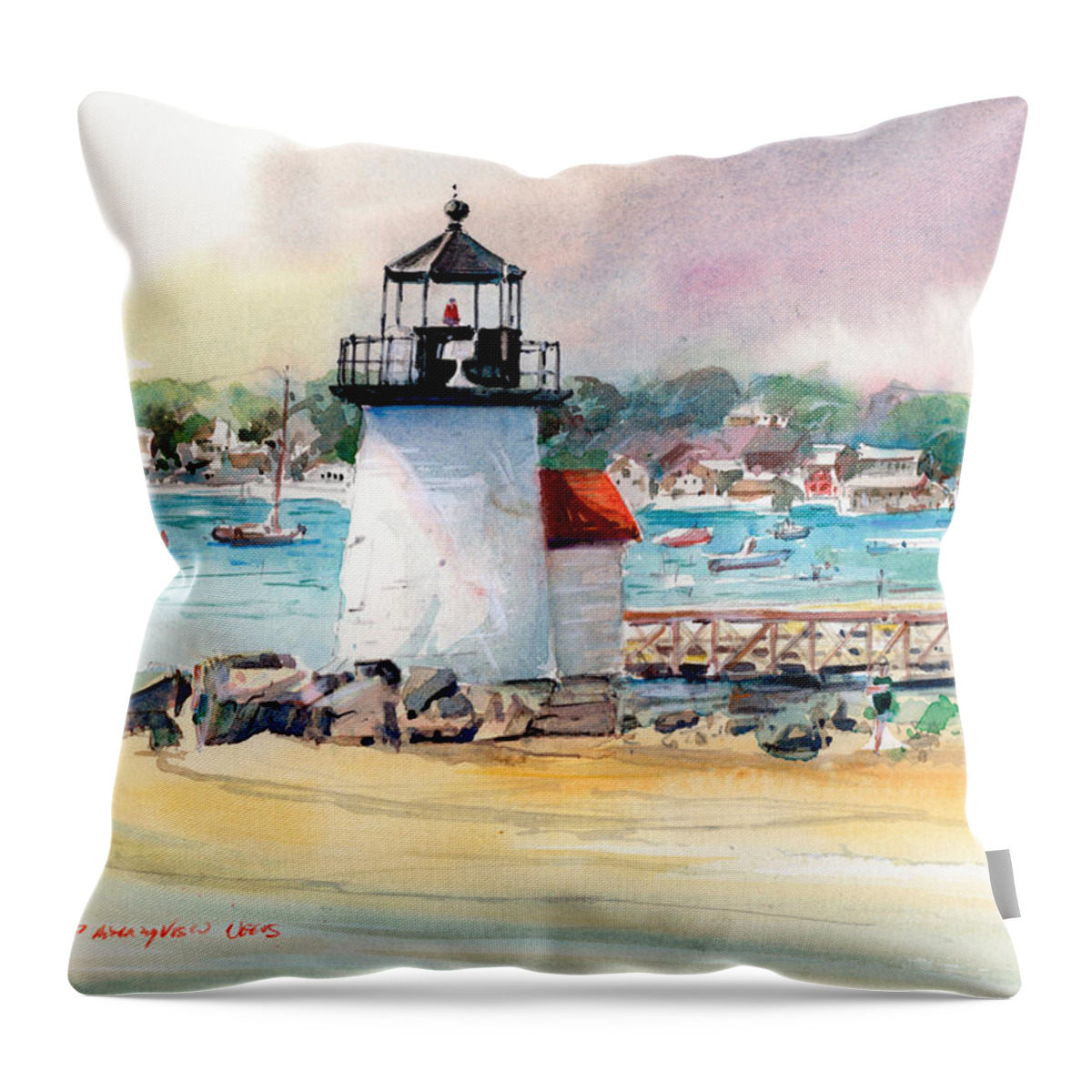 Nantucket Throw Pillow featuring the painting Brant Point Light by P Anthony Visco