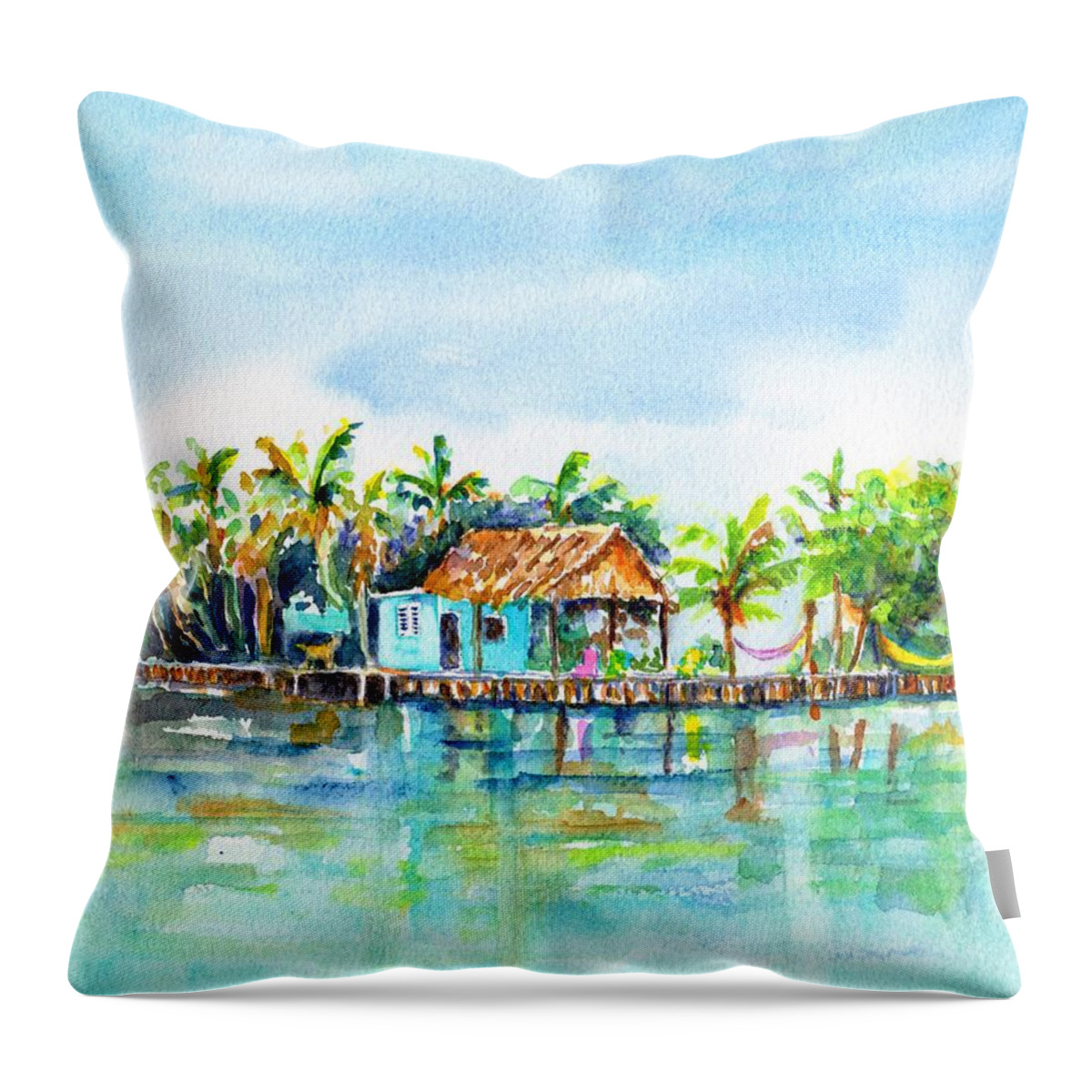 Belize Throw Pillow featuring the painting Bread and Butter Caye Belize by Carlin Blahnik CarlinArtWatercolor