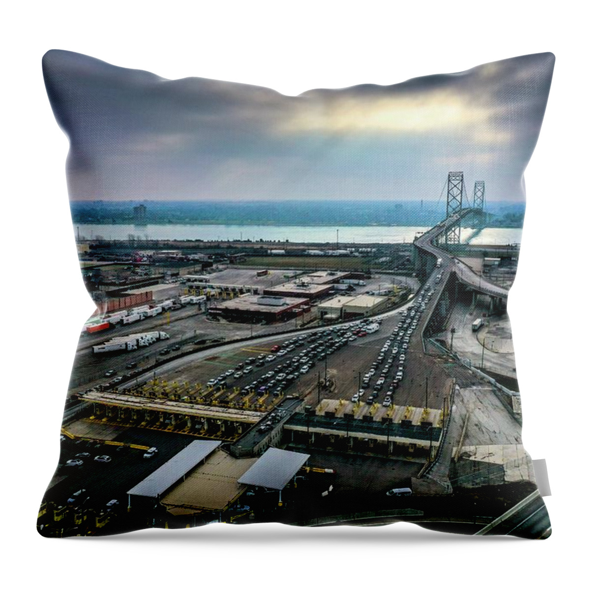 Detroit Throw Pillow featuring the photograph Bridgeview DJI_0696 by Michael Thomas