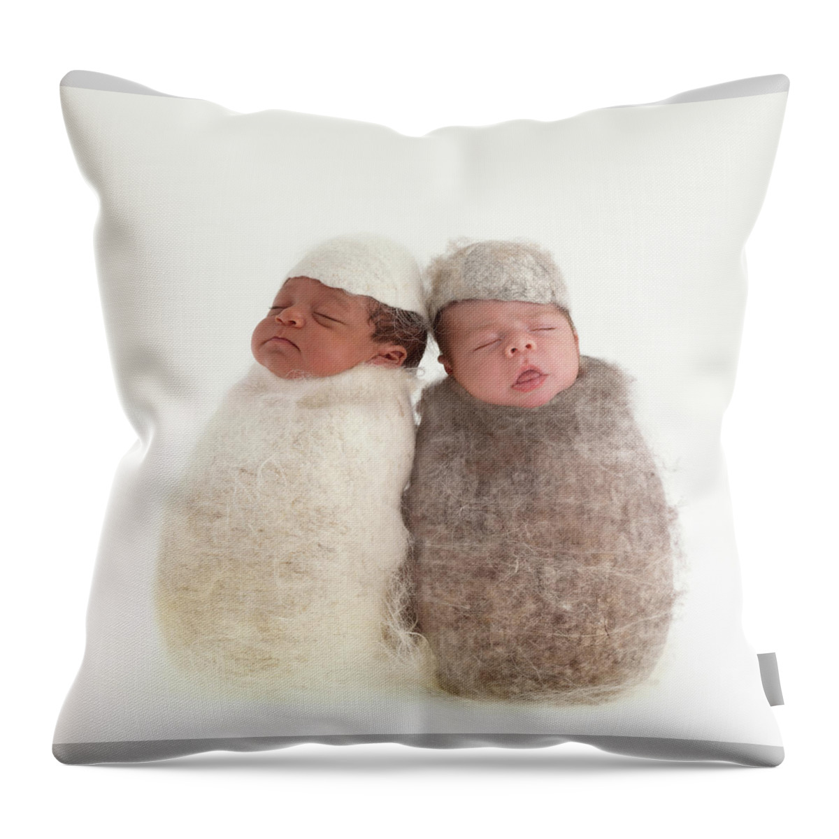 Cocoon Throw Pillow featuring the photograph Brodie and Miles as Cocoons by Anne Geddes