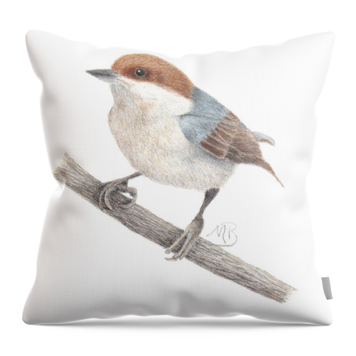 Bird Art Throw Pillow featuring the painting Brown-Headed Nuthatch by Monica Burnette
