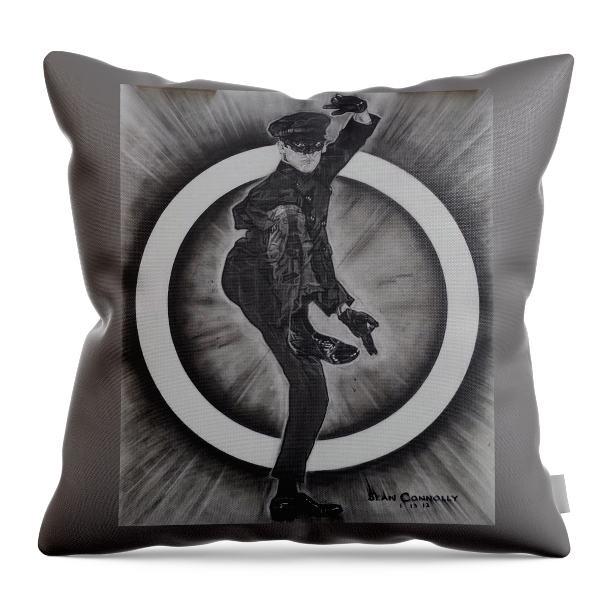 Charcoal Pencil Throw Pillow featuring the drawing Bruce Lee - Kato - 2 by Sean Connolly