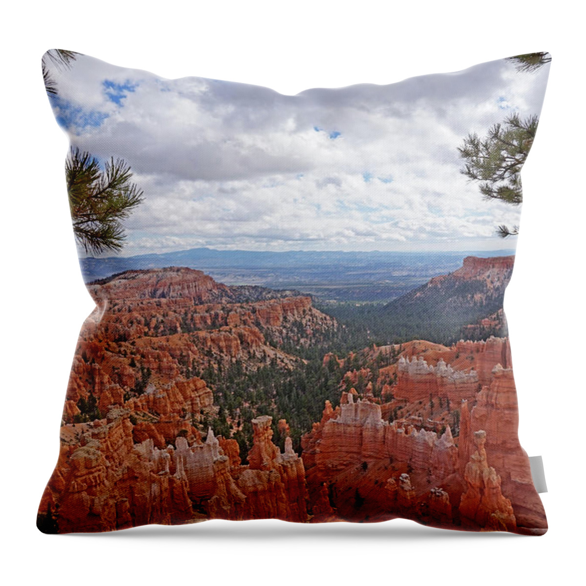 Bryce Canyon National Park Throw Pillow featuring the photograph Bryce Canyon National Park - Panorama with Branches by Yvonne Jasinski